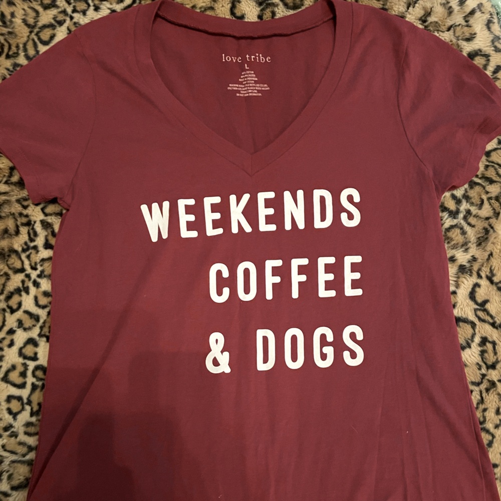 Weekends Coffee Dogs Graphic V Neck tshirt